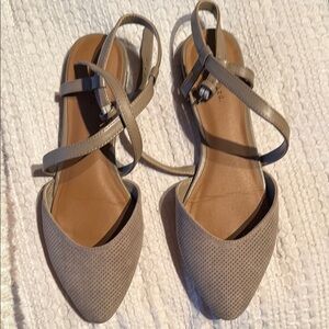 Not sold. Still for sale. Indigo Tan Sandals with Crisscross Straps